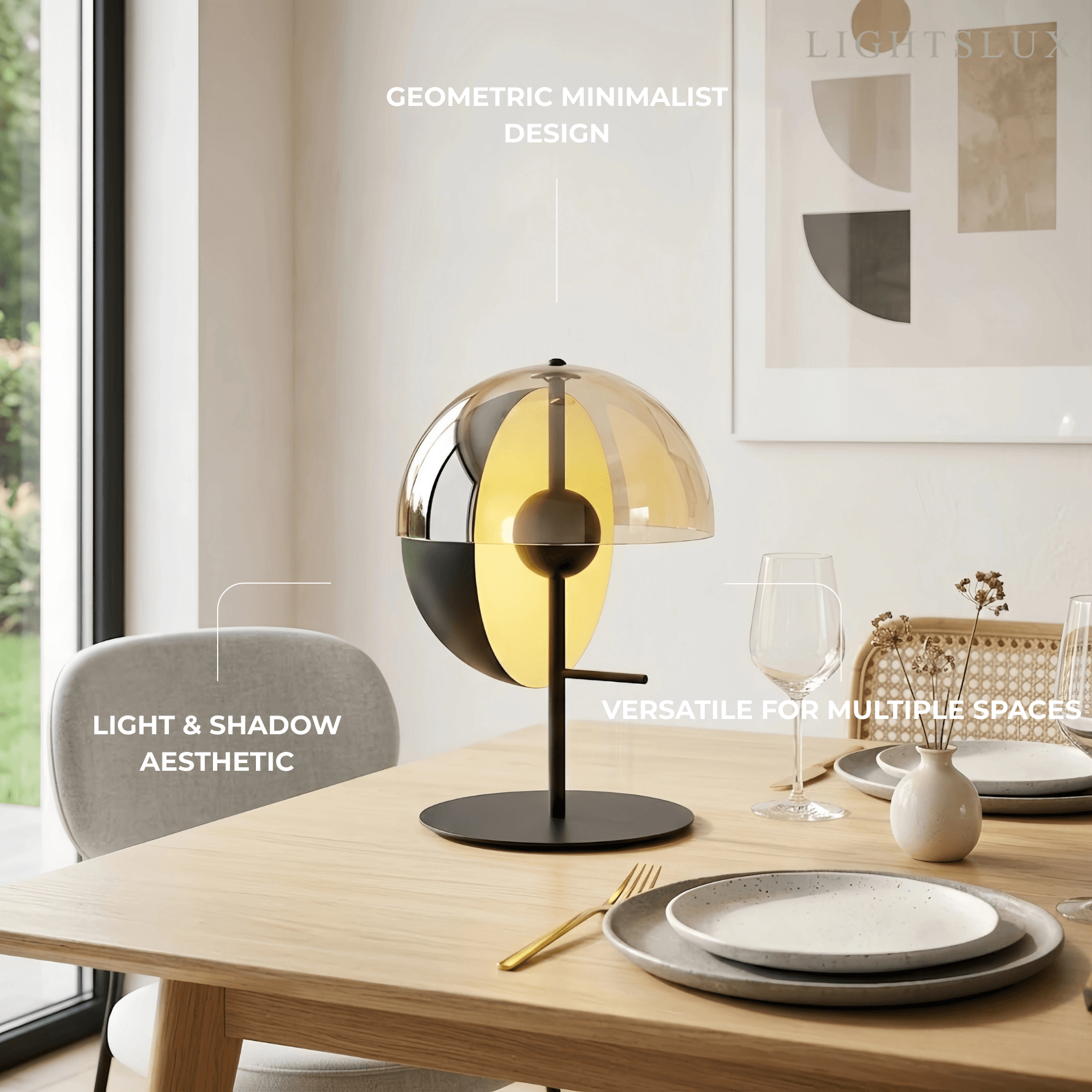 Moderne bordlampe - Jern og glas med krydsende halvkugler til soveværelse - Flindria