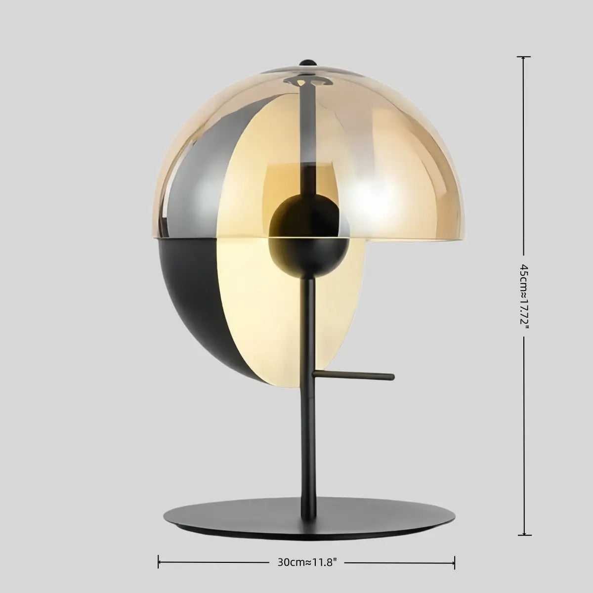 Moderní stolní lampa – Železo a sklo, protínající se hemisféry do ložnice - Flindria