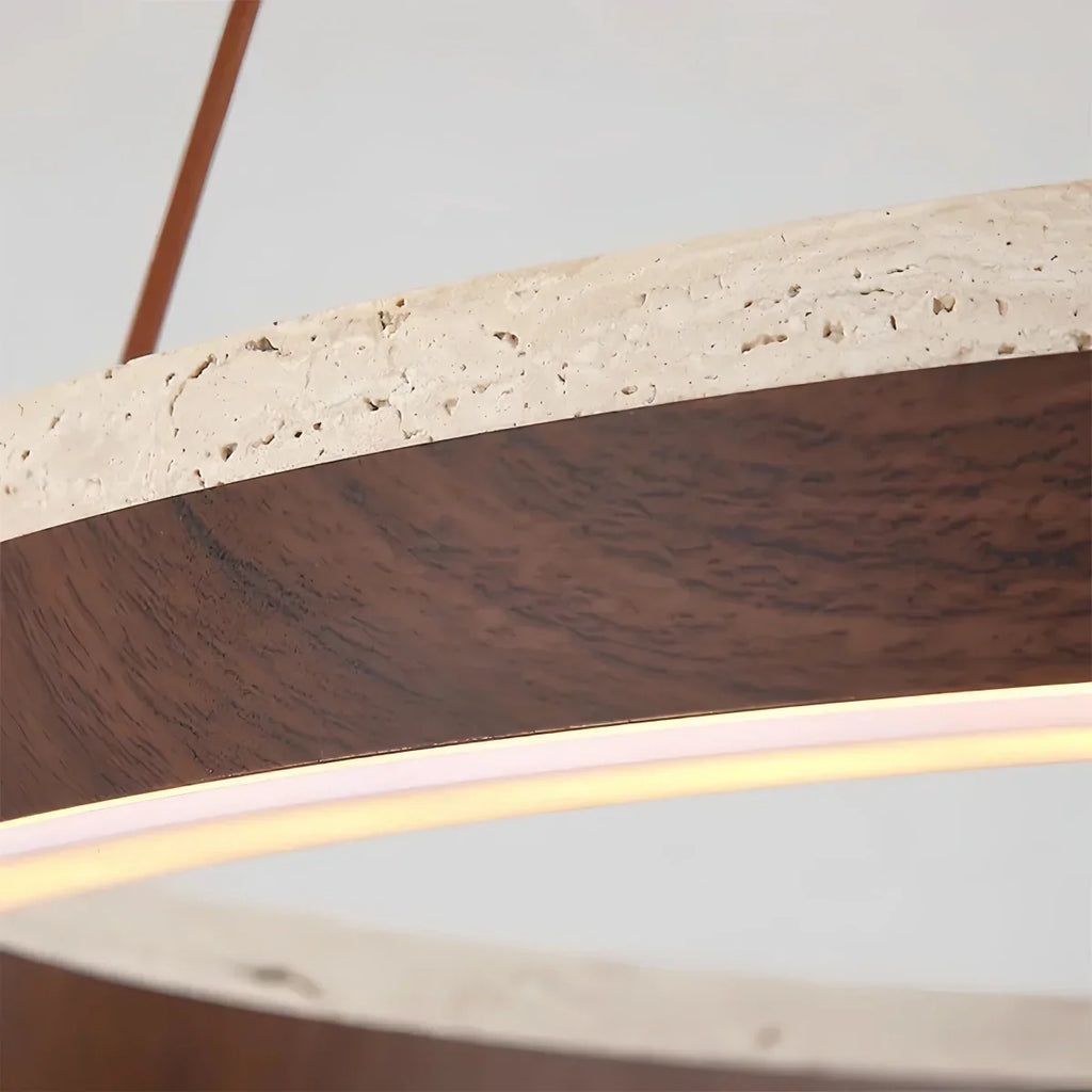 Minimalist Ring Chandelier – Travertine & Wood Walnut Beige for Dining Room - Flindria