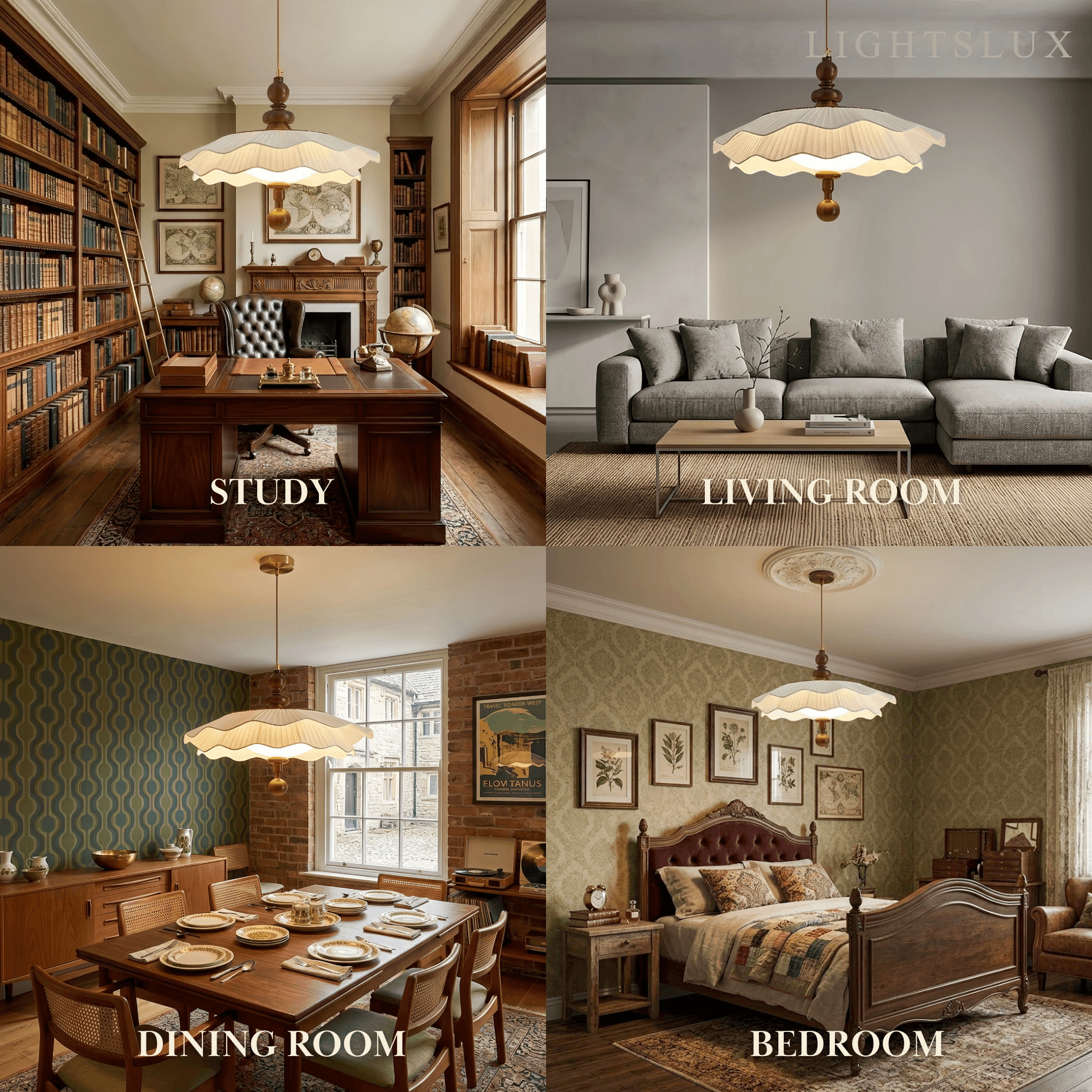 Lampada a sospensione in tessuto plissettato moderna – Legno noce bianco per sala da pranzo/camera da letto - Flindria