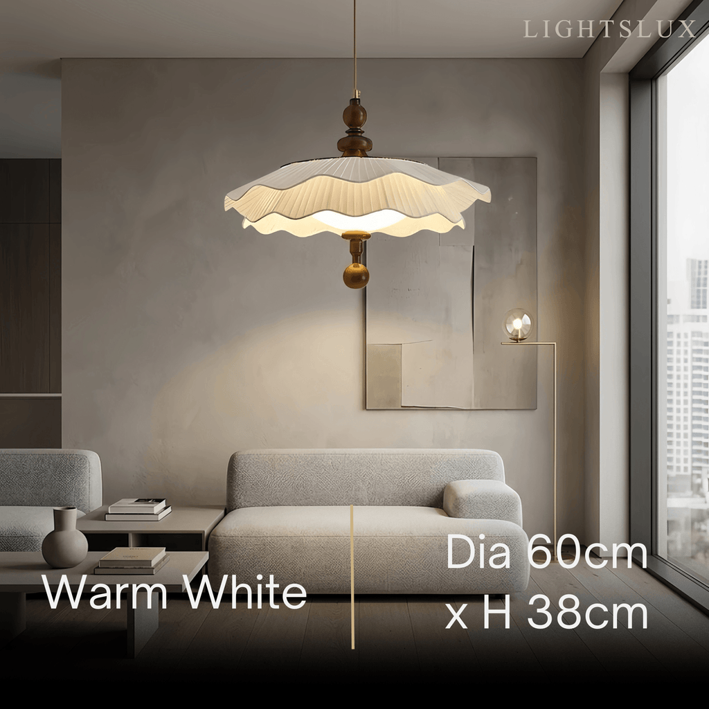 Lampada a sospensione in tessuto plissettato moderna – Legno noce bianco per sala da pranzo/camera da letto - Flindria