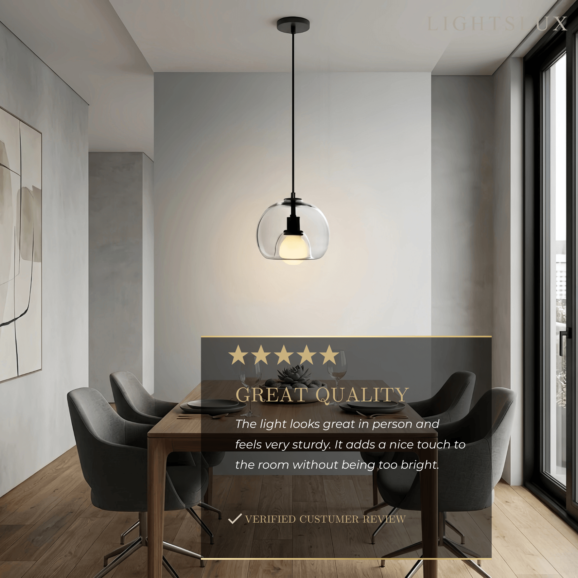 Minimalist Glass Pendant Light – Metal Clear Smoke Cognac for Dining Room Kitchen - Flindria