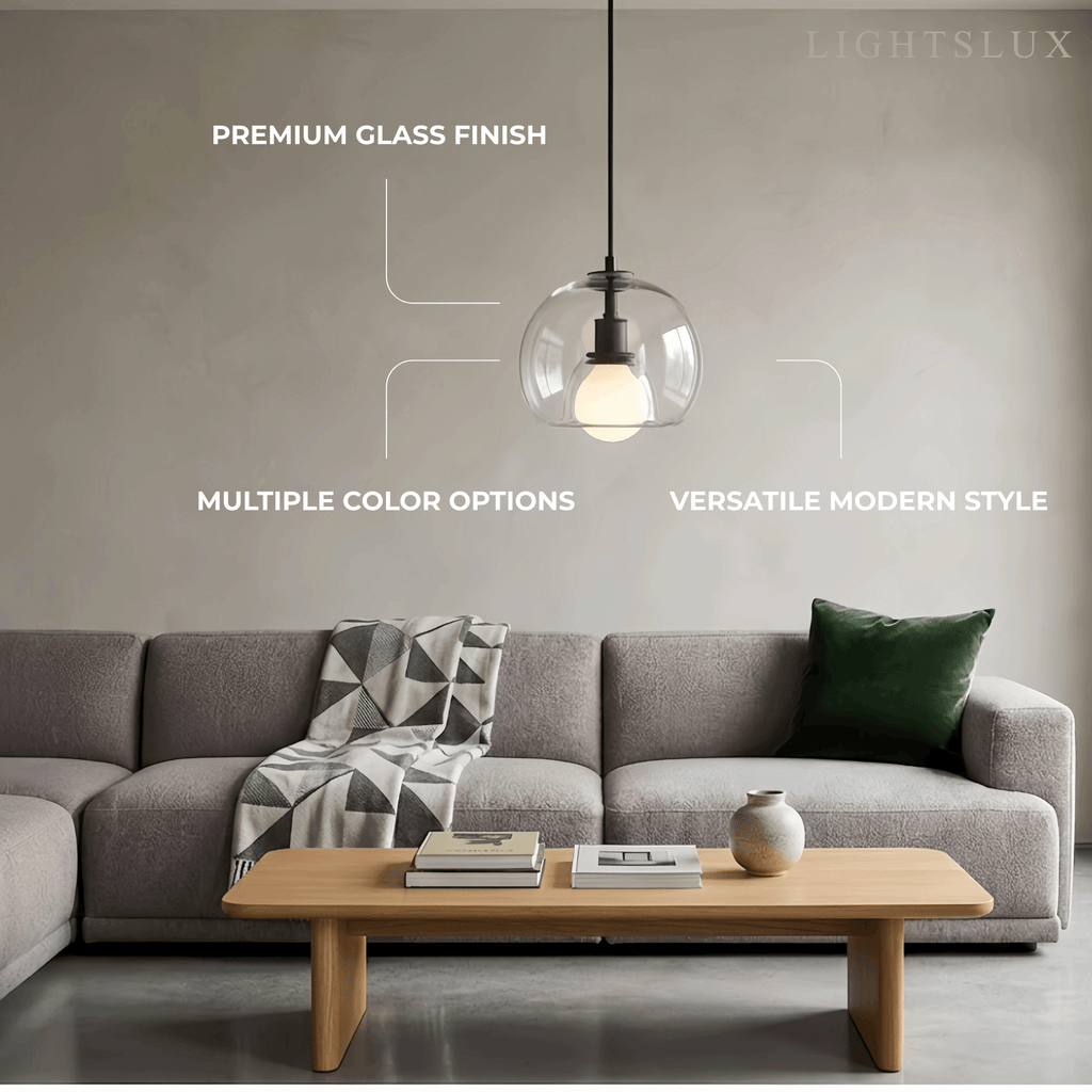 Minimalist Glass Pendant Light – Metal Clear Smoke Cognac for Dining Room Kitchen - Flindria
