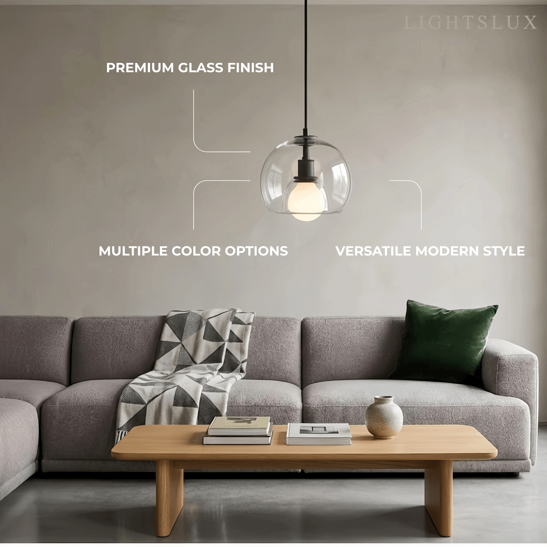 Minimalist Glass Pendant Light – Metal Clear Smoke Cognac for Dining Room Kitchen - Flindria