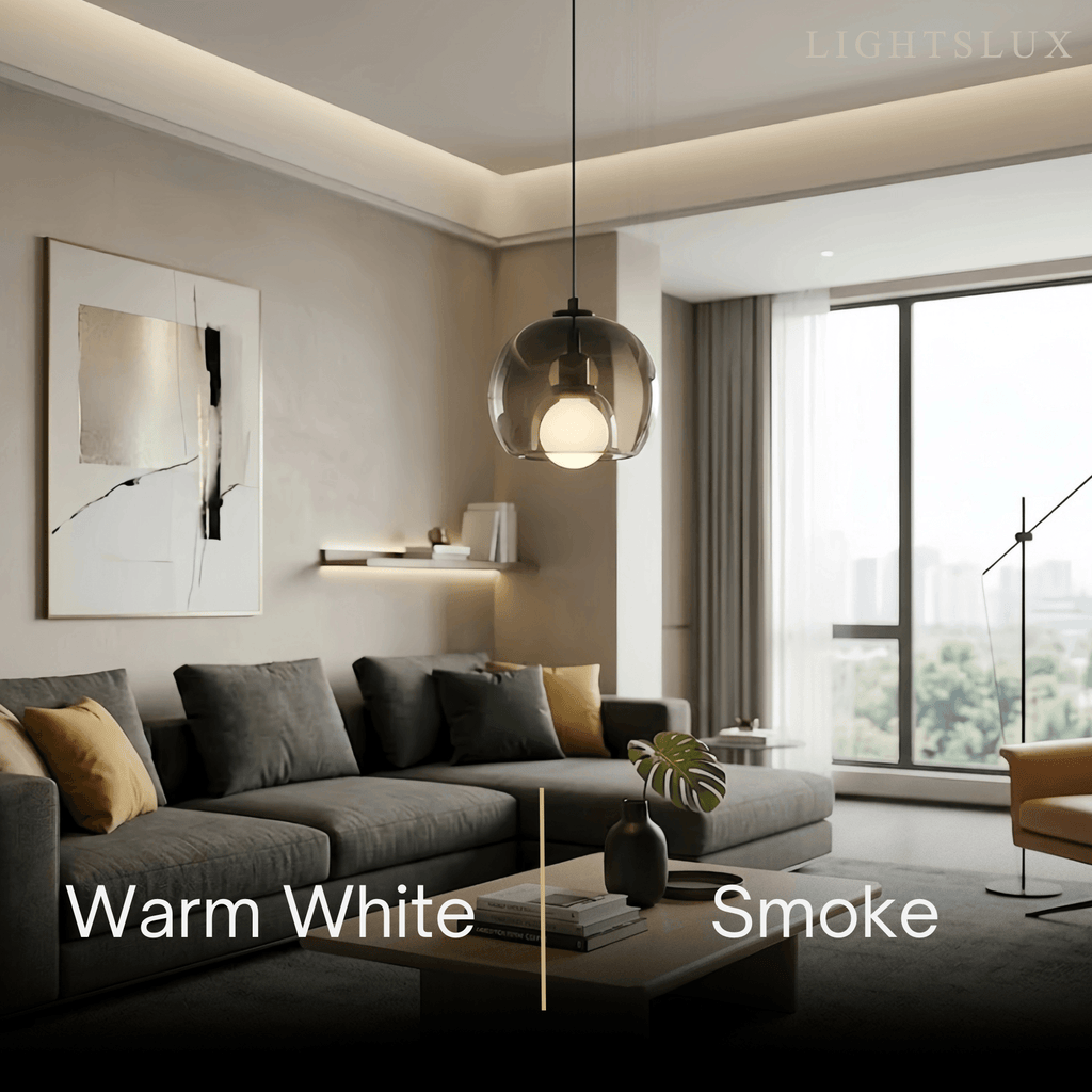 Minimalist Glass Pendant Light – Metal Clear Smoke Cognac for Dining Room Kitchen - Flindria