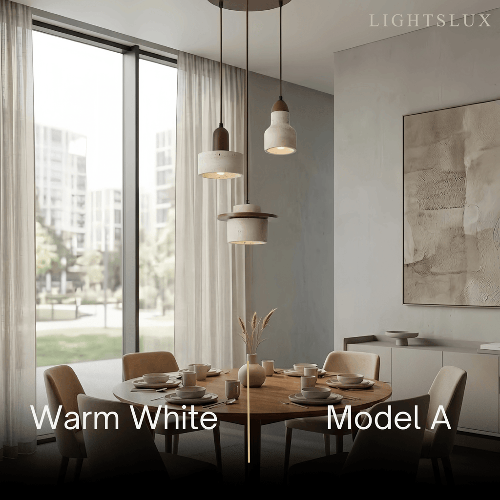 Minimalistische Multi-Licht Hanglamp – Travertijn & Notenhout Beige voor Eetkamer - Flindria