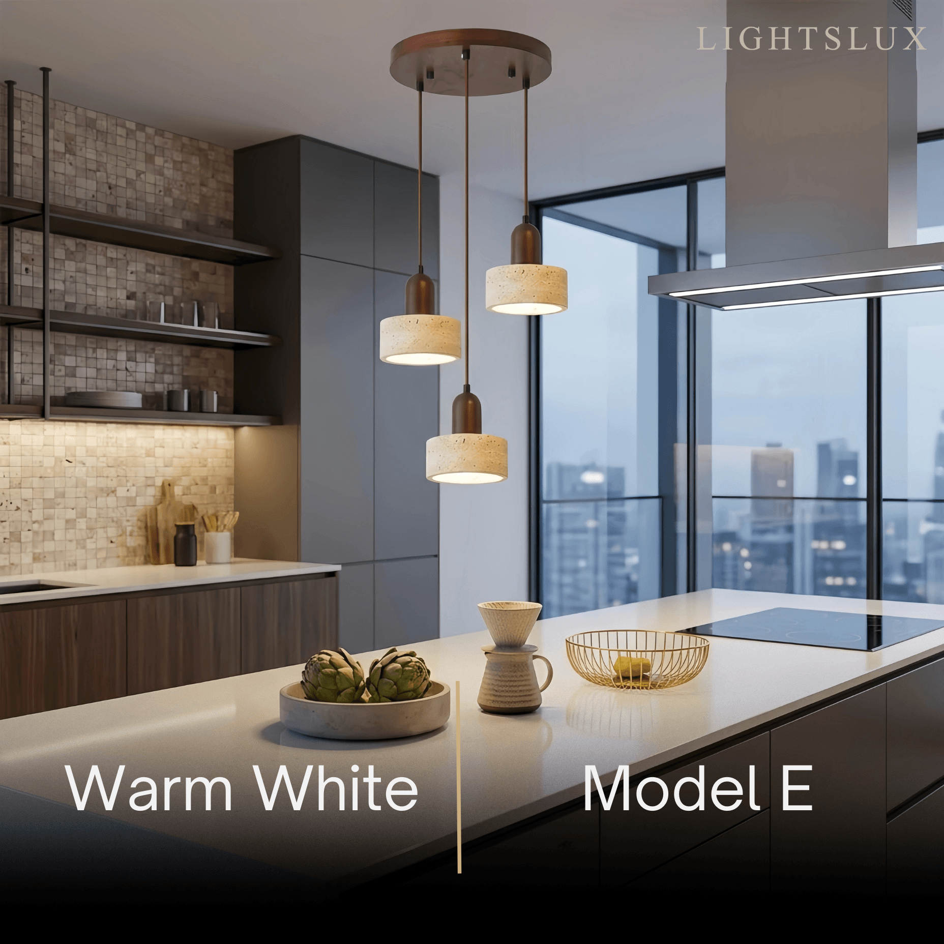 Minimalistische Multi-Licht Hanglamp – Travertijn & Notenhout Beige voor Eetkamer - Flindria