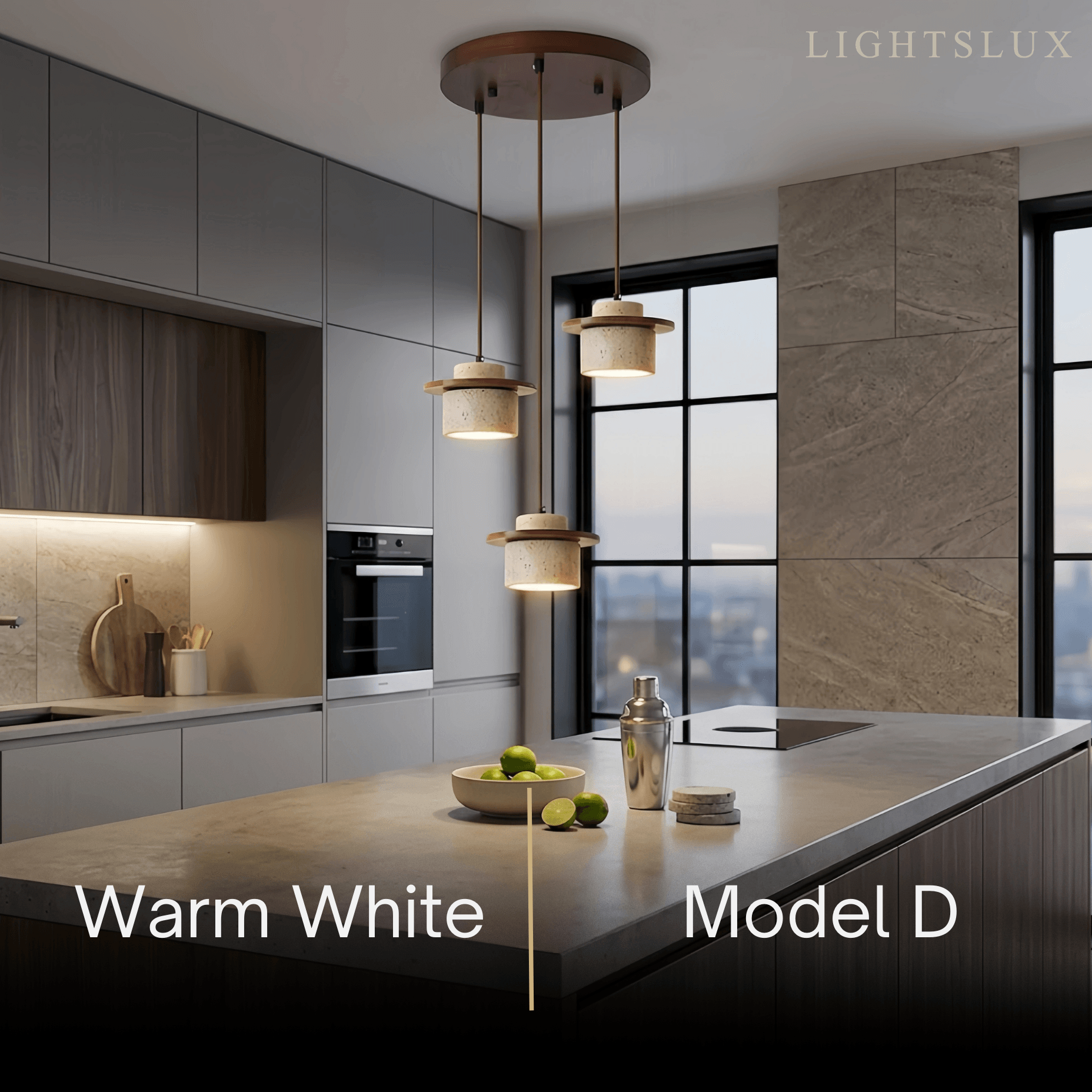 Minimalistische Multi-Licht Hanglamp – Travertijn & Notenhout Beige voor Eetkamer - Flindria