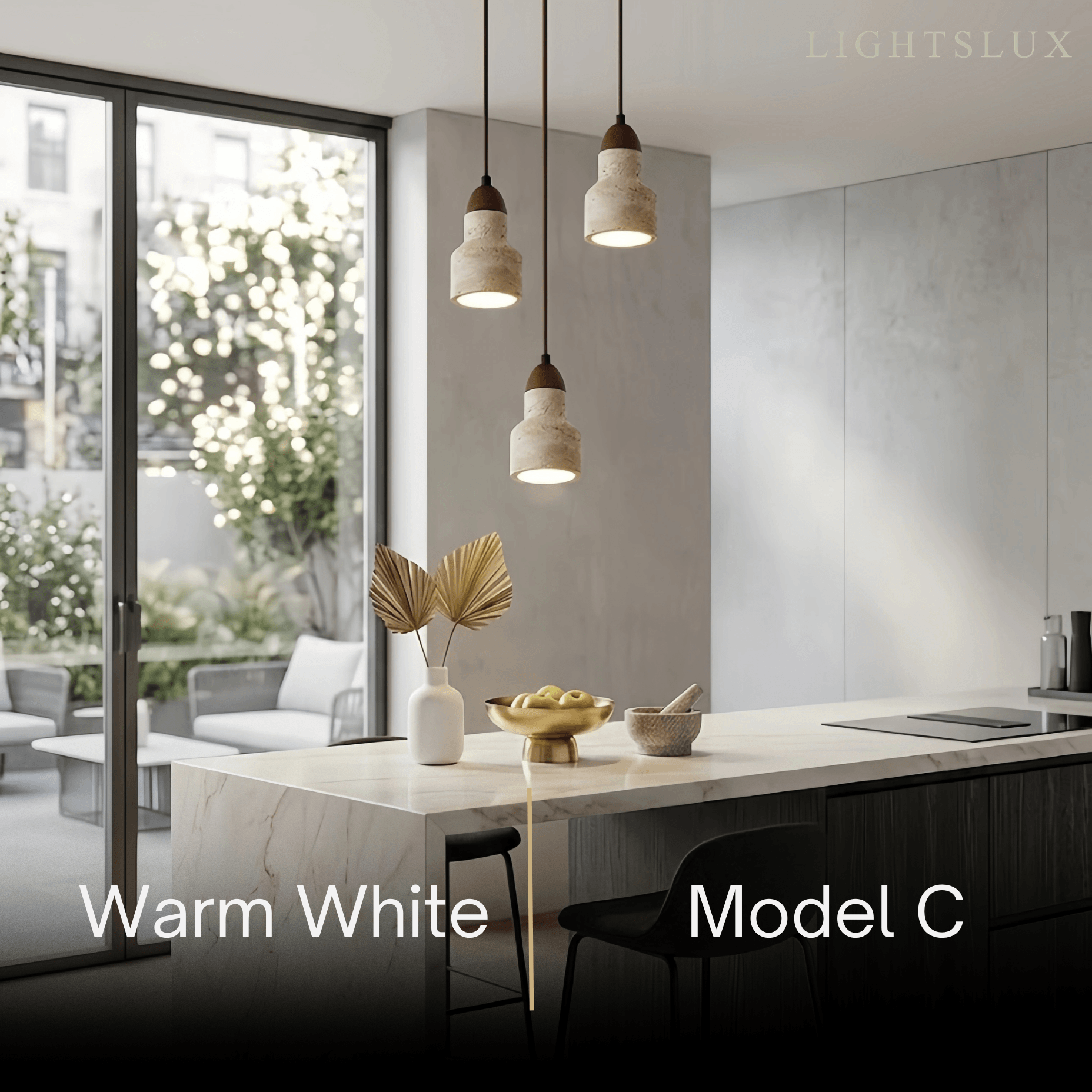 Minimalistische Multi-Licht Hanglamp – Travertijn & Notenhout Beige voor Eetkamer - Flindria