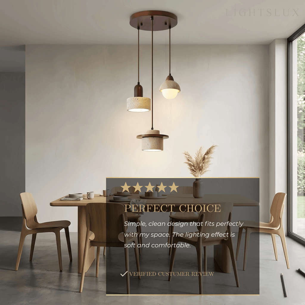 Minimalistische Multi-Licht Hanglamp – Travertijn & Notenhout Beige voor Eetkamer - Flindria