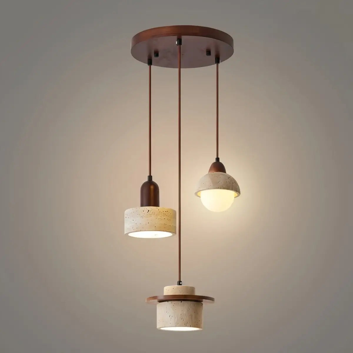 Minimalistische Multi-Licht Hanglamp – Travertijn & Notenhout Beige voor Eetkamer - Flindria