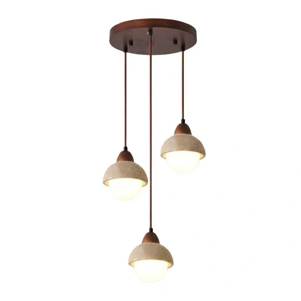 Minimalistische Multi-Licht Hanglamp – Travertijn & Notenhout Beige voor Eetkamer - Flindria