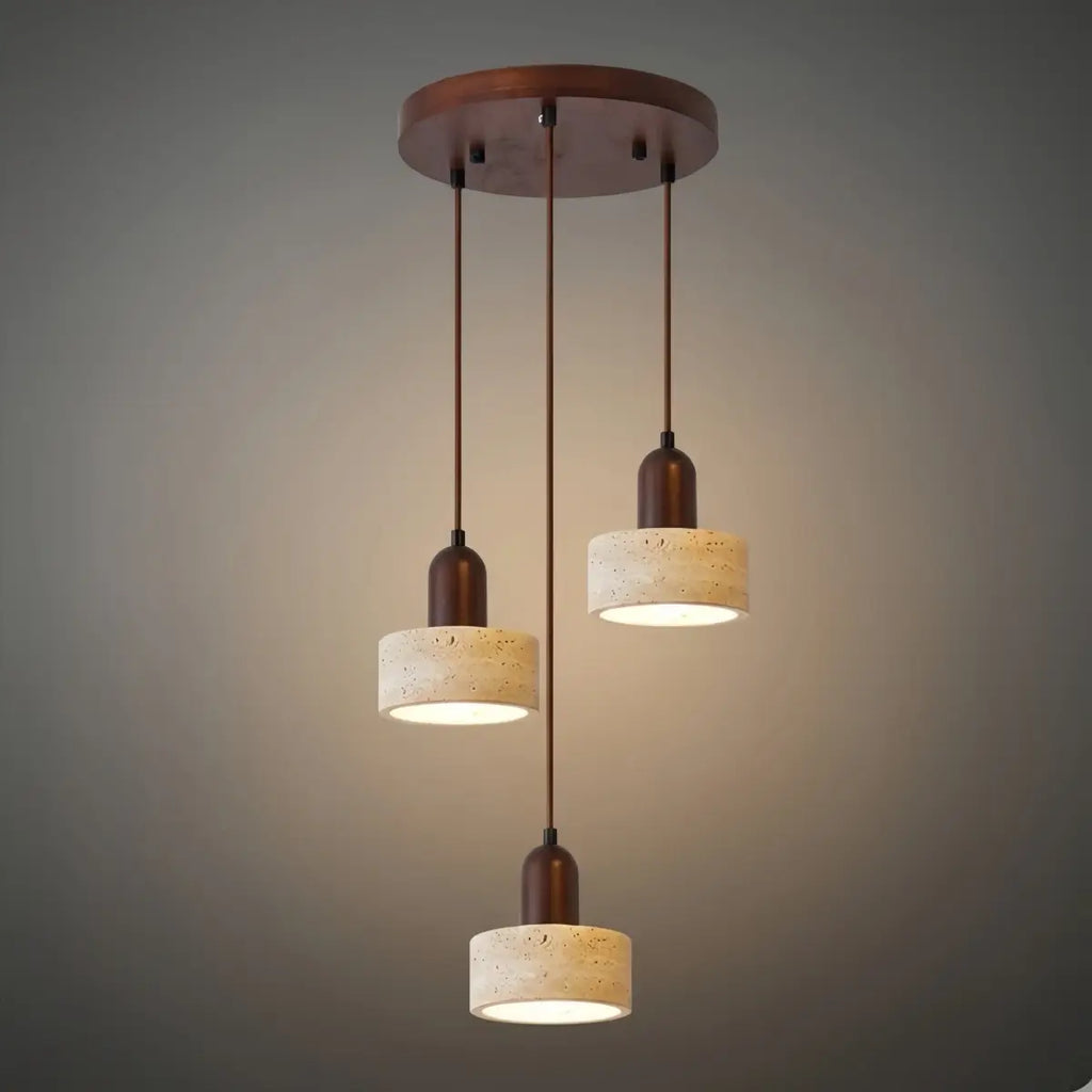 Minimalistische Multi-Licht Hanglamp – Travertijn & Notenhout Beige voor Eetkamer - Flindria