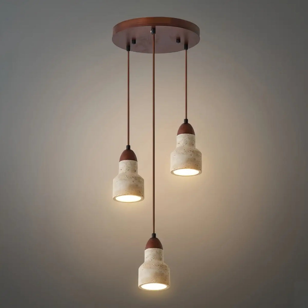 Minimalistische Multi-Licht Hanglamp – Travertijn & Notenhout Beige voor Eetkamer - Flindria