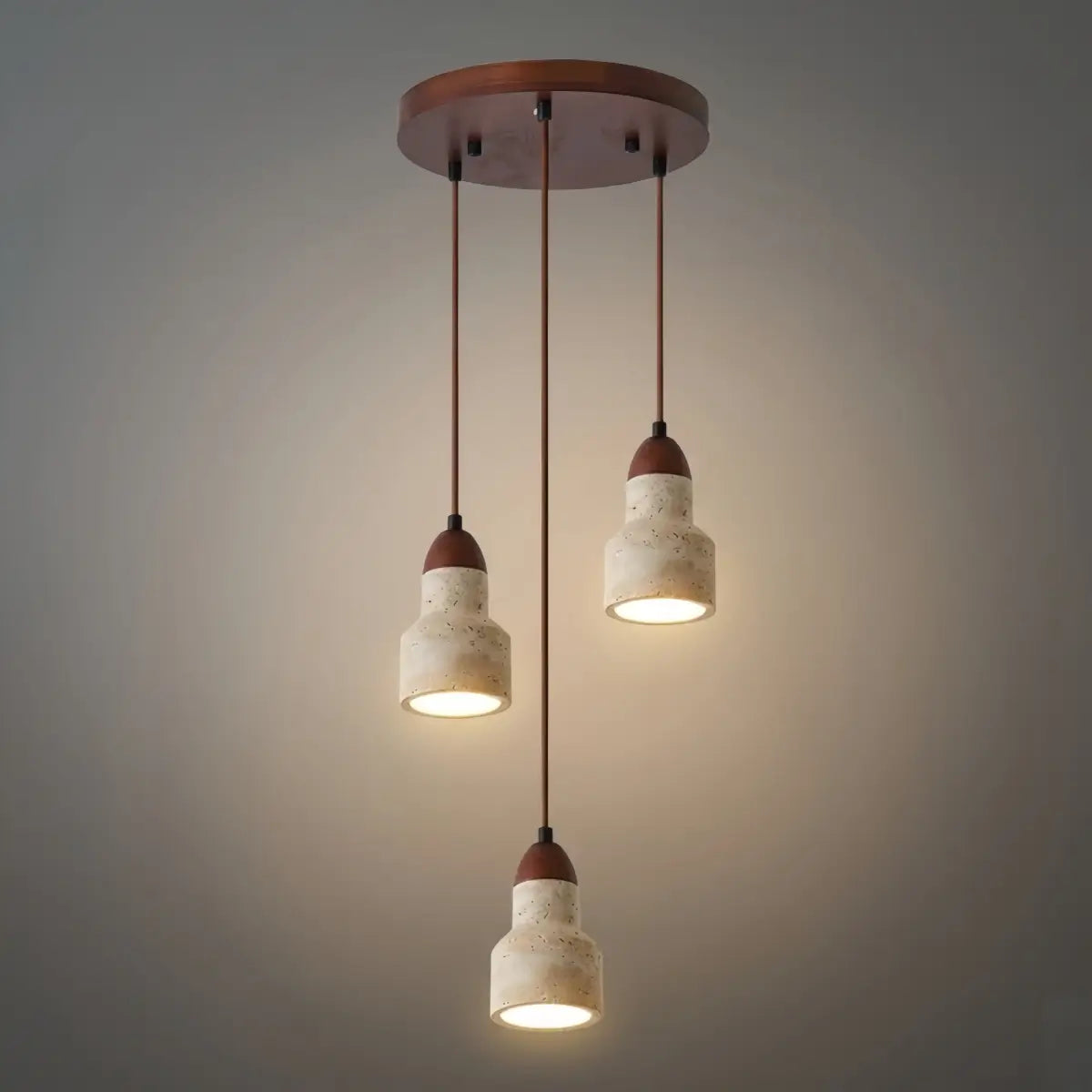 Minimalistische Multi-Licht Hanglamp – Travertijn & Notenhout Beige voor Eetkamer - Flindria