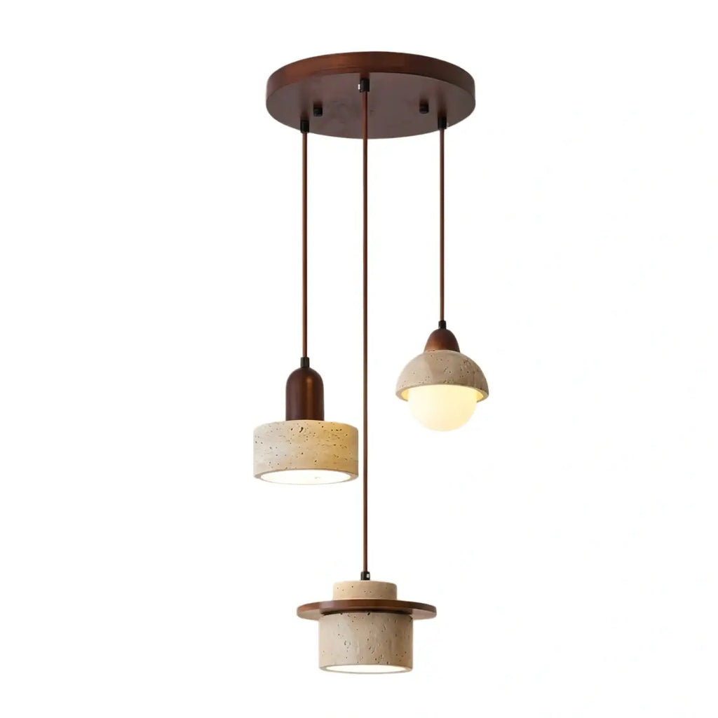 Minimalistische Multi-Licht Hanglamp – Travertijn & Notenhout Beige voor Eetkamer - Flindria