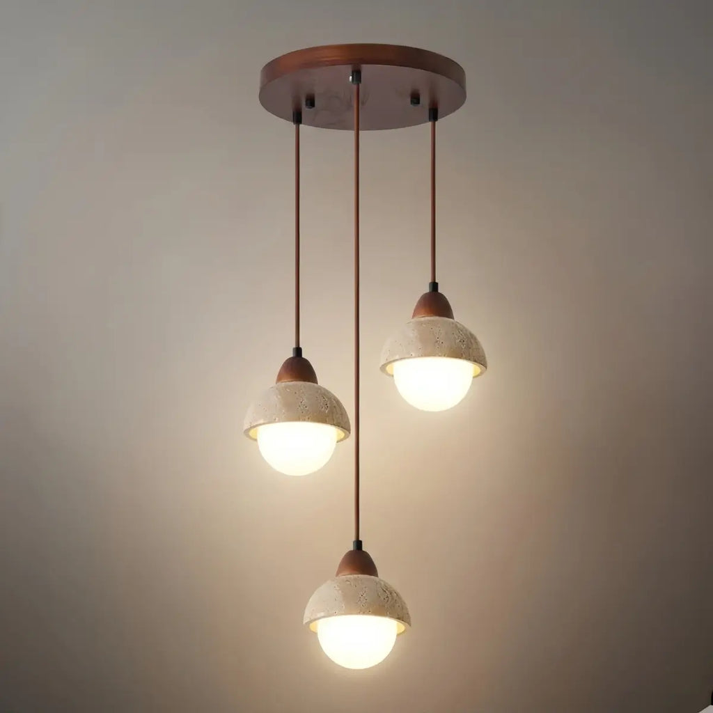 Minimalistische Multi-Licht Hanglamp – Travertijn & Notenhout Beige voor Eetkamer - Flindria