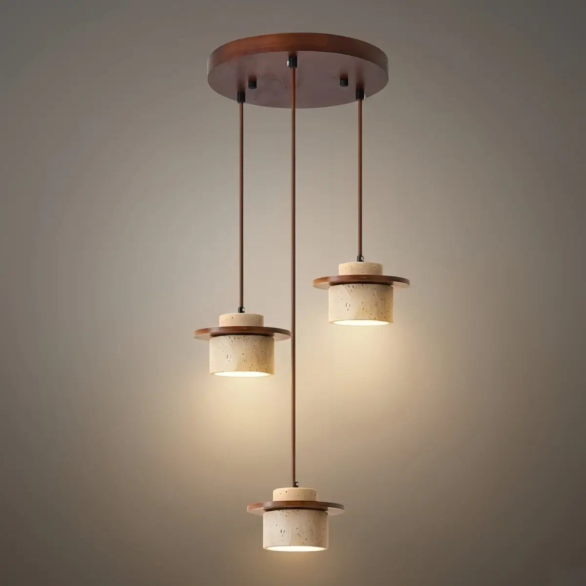 Minimalistische Multi-Licht Hanglamp – Travertijn & Notenhout Beige voor Eetkamer - Flindria