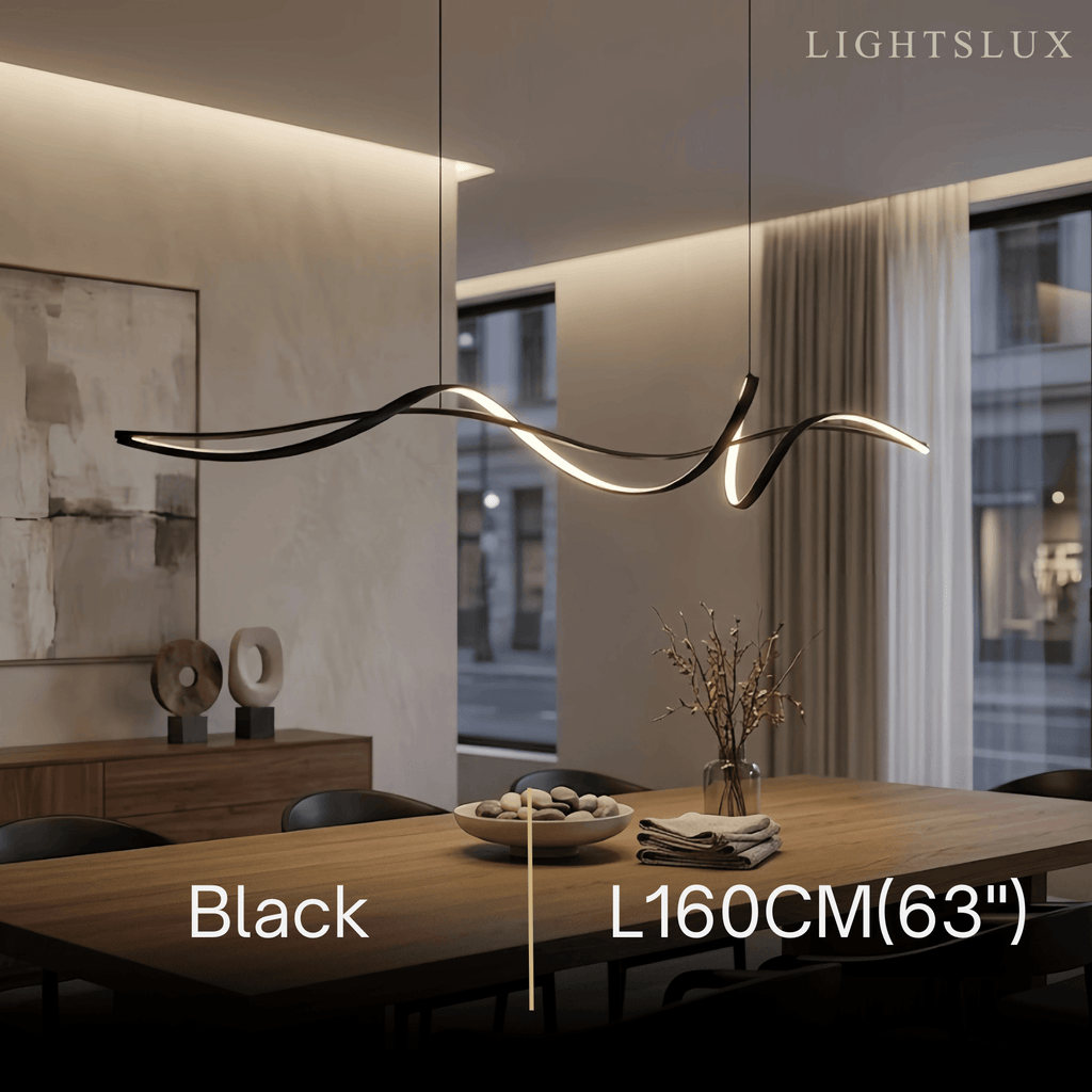 Modern LED Wave Pendant Light — Black Aluminum for Dining Room - Flindria