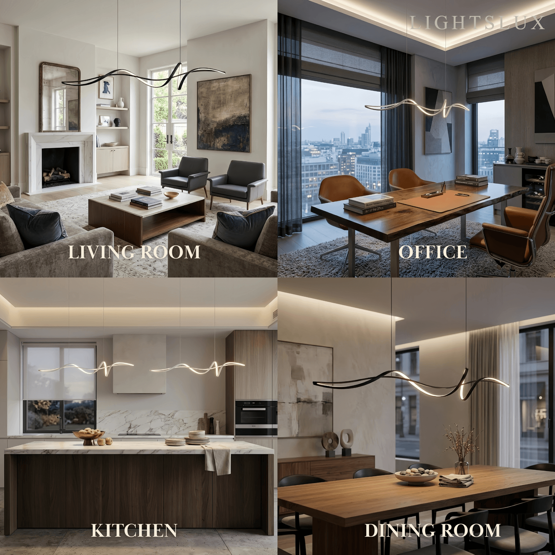 Modern LED Wave Pendant Light — Black Aluminum for Dining Room - Flindria