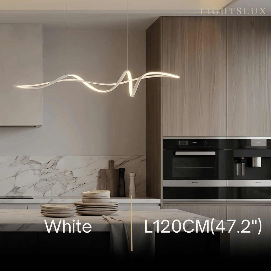Modern LED Wave Pendant Light — Black Aluminum for Dining Room - Flindria