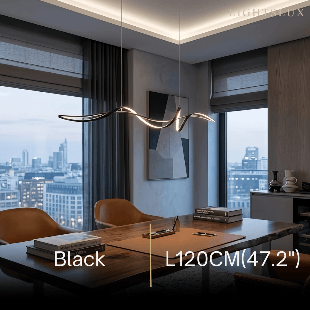 Modern LED Wave Pendant Light — Black Aluminum for Dining Room - Flindria