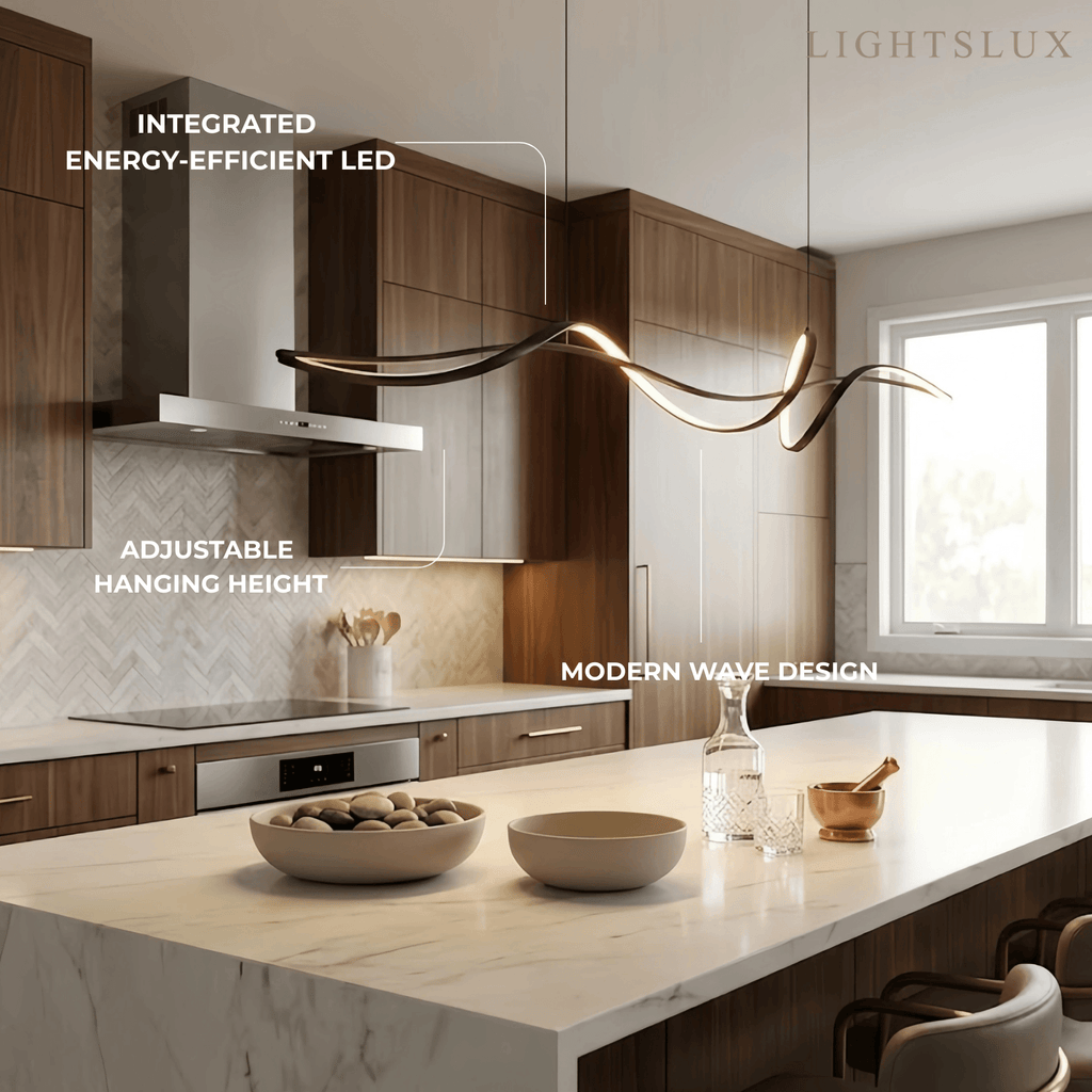 Modern LED Wave Pendant Light — Black Aluminum for Dining Room - Flindria