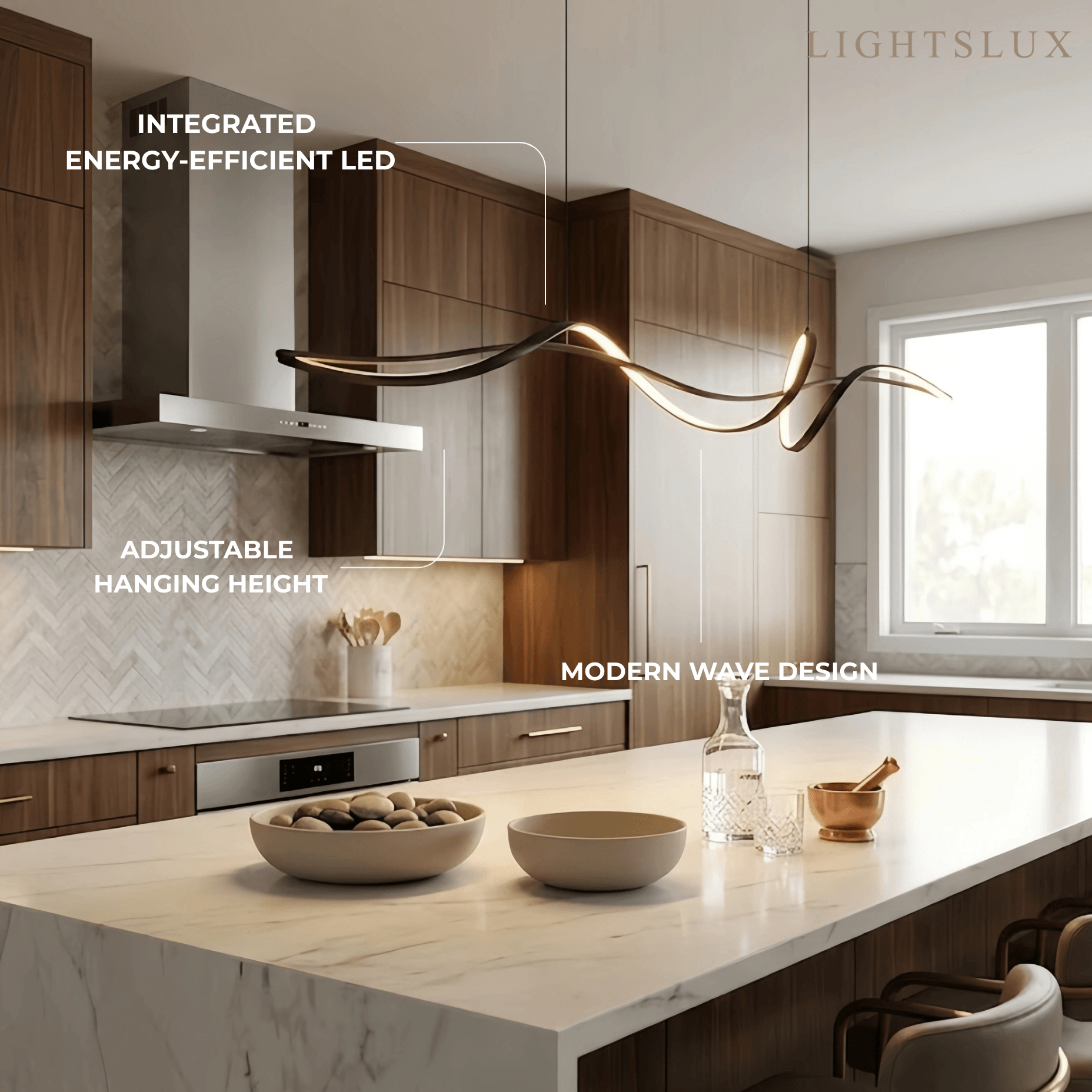 Modern LED Wave Pendant Light — Black Aluminum for Dining Room - Flindria