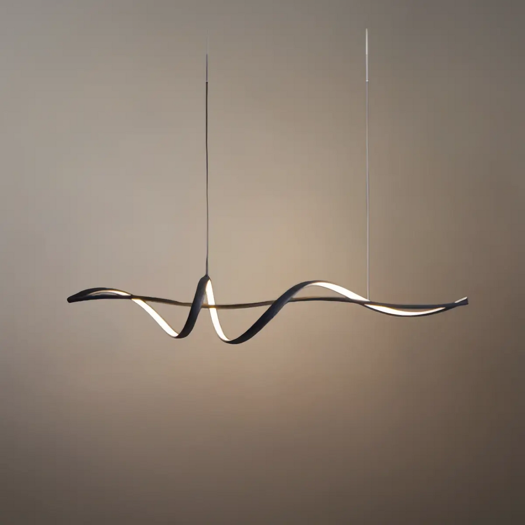 Modern LED Wave Pendant Light — Black Aluminum for Dining Room - Flindria