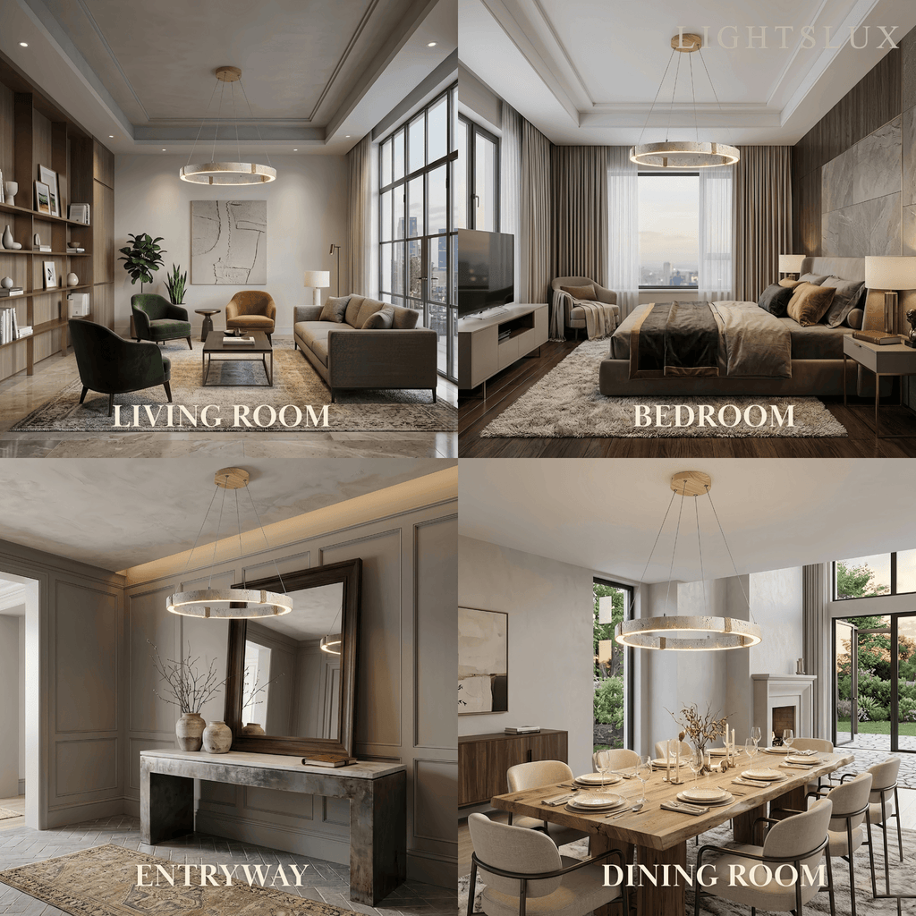 Modern Travertine Chandelier – Natural Stone Ceiling Light for Living Room - Flindria