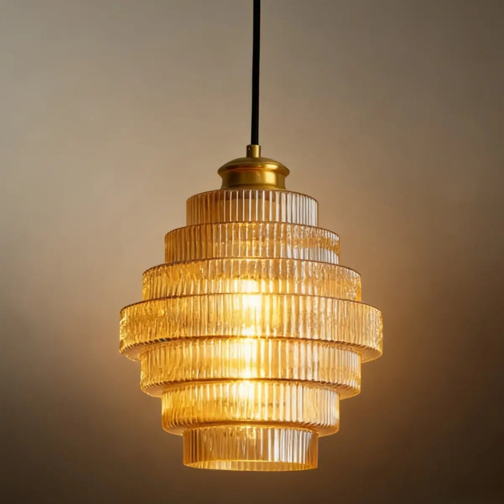 Modern Glass Pendant Light -- Brass & Amber/Smoke Gray for Dining Room - Flindria