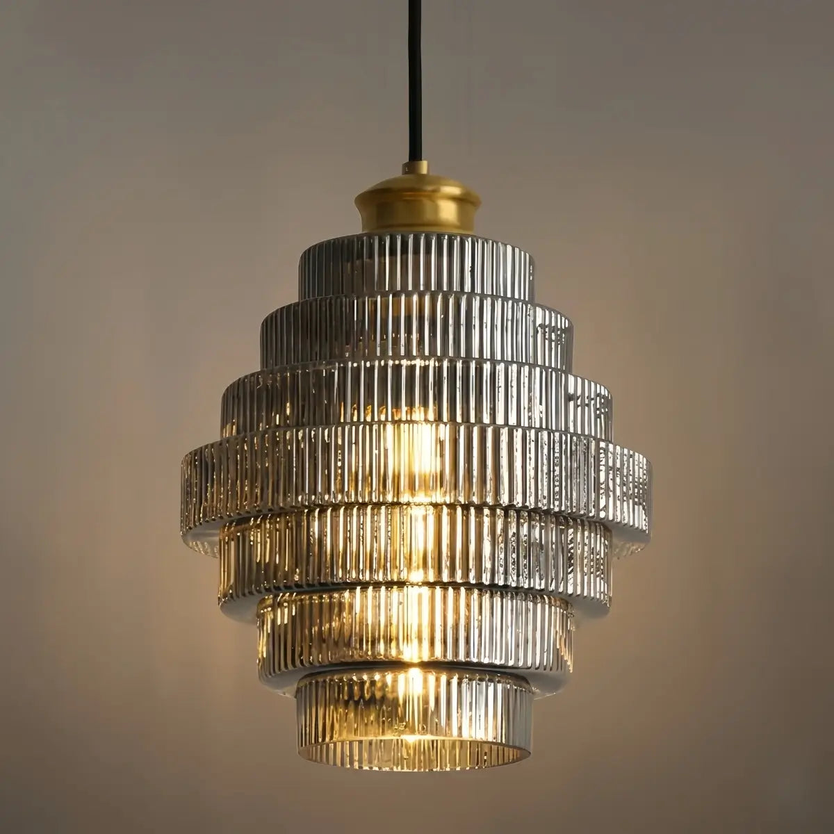 Modern Glass Pendant Light -- Brass & Amber/Smoke Gray for Dining Room - Flindria