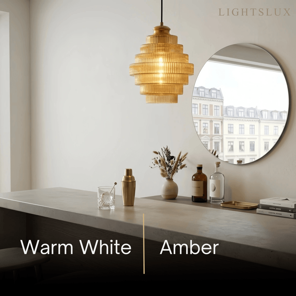 Modern Glass Pendant Light -- Brass & Amber/Smoke Gray for Dining Room - Flindria