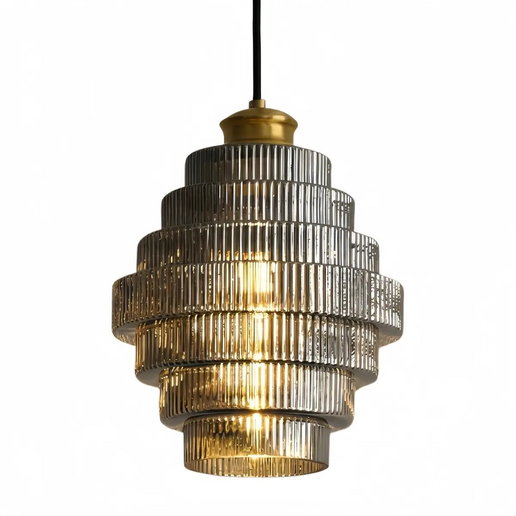 Modern Glass Pendant Light -- Brass & Amber/Smoke Gray for Dining Room - Flindria