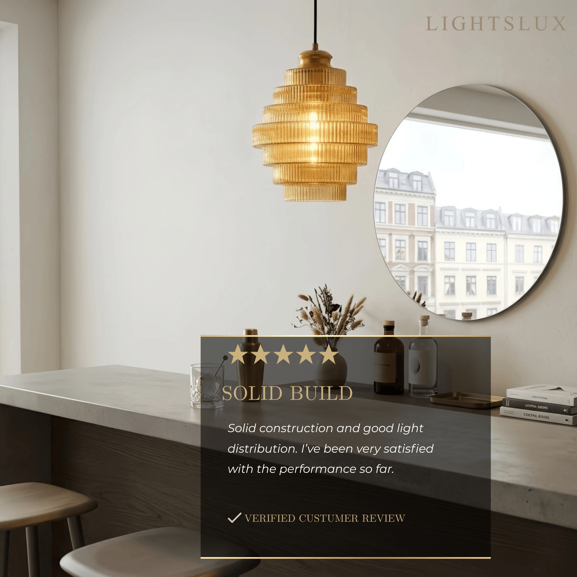 Modern Glass Pendant Light -- Brass & Amber/Smoke Gray for Dining Room - Flindria