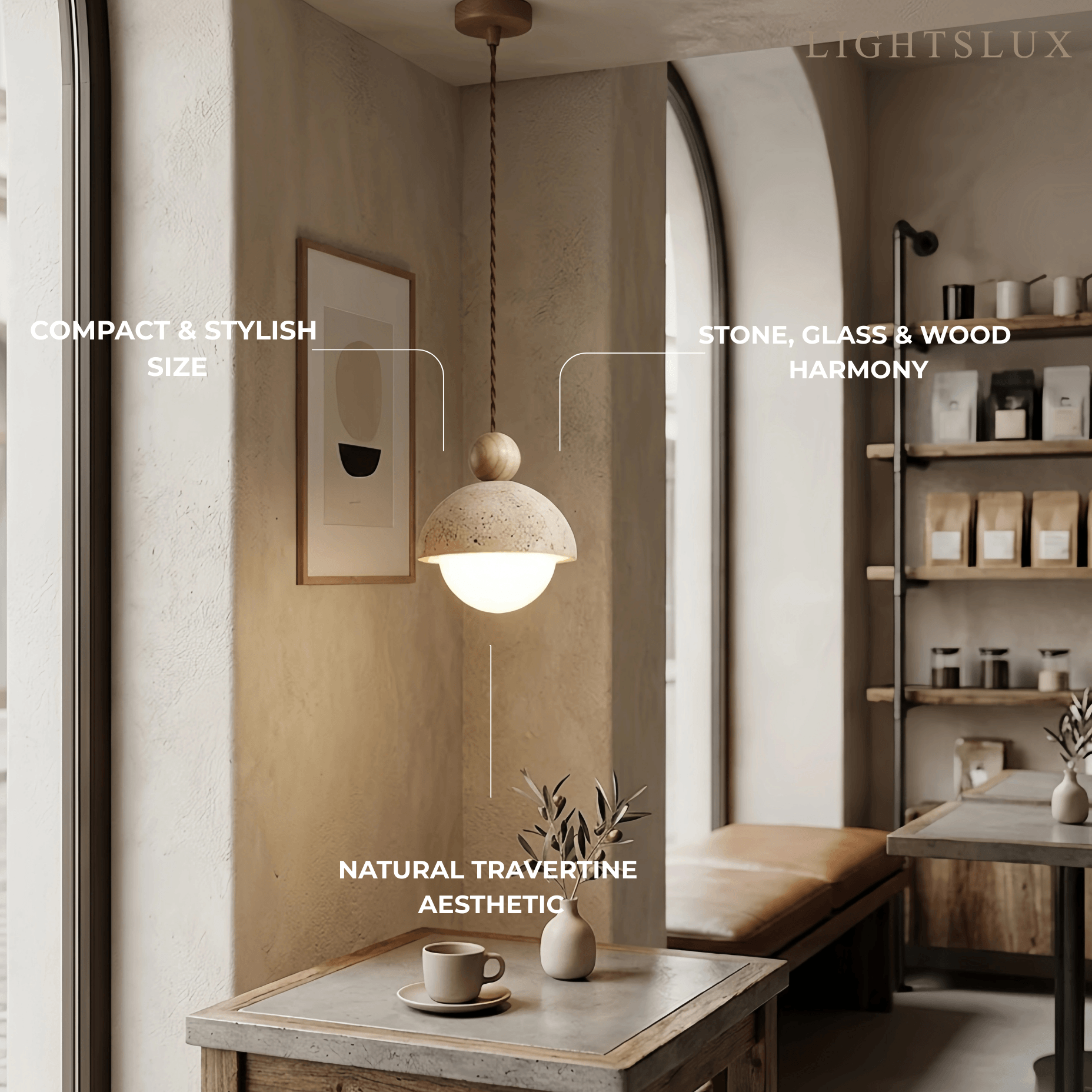 Modern Travertine Pendant Light  —  Natural for Dining Room - Flindria