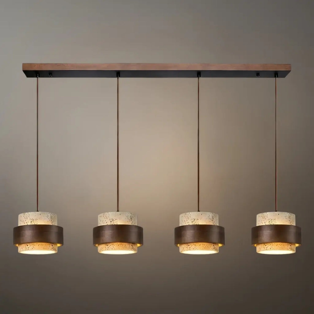 Modern Travertine Pendant Light — Walnut Wood for Dining Room - Flindria