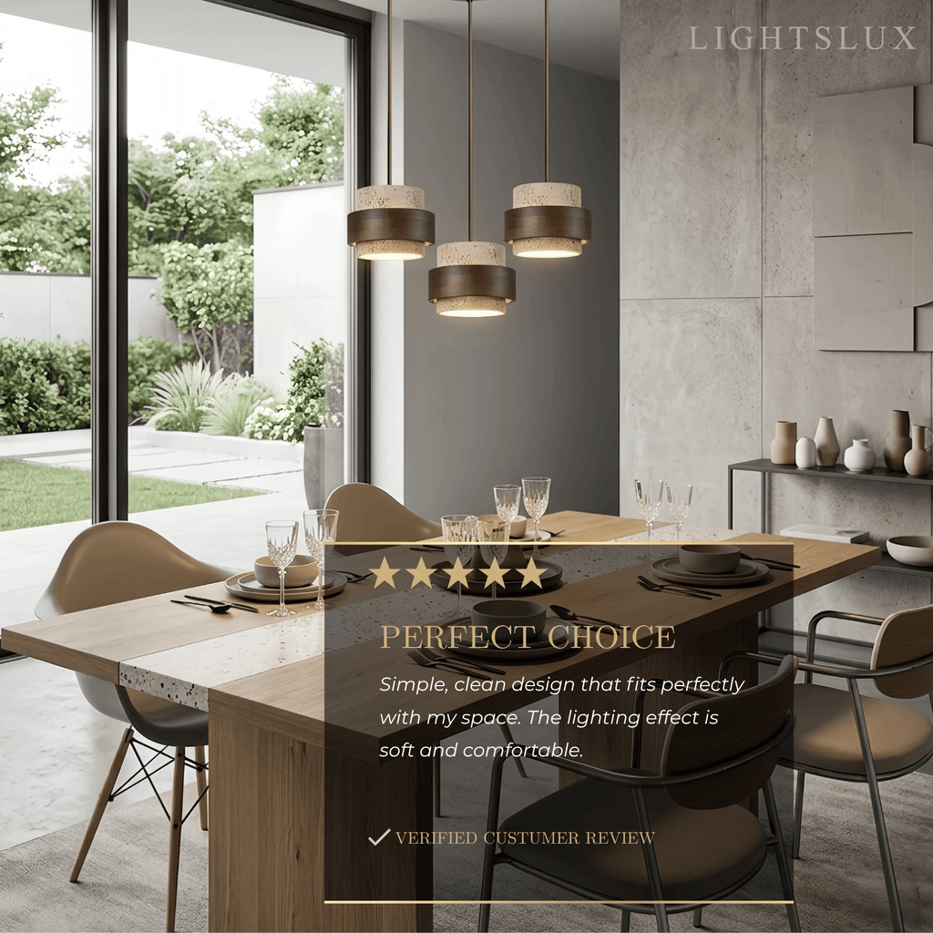Modern Travertine Pendant Light — Walnut Wood for Dining Room - Flindria