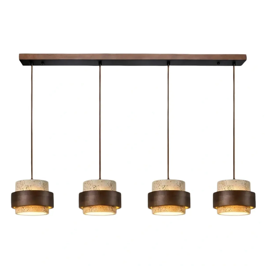 Modern Travertine Pendant Light — Walnut Wood for Dining Room - Flindria