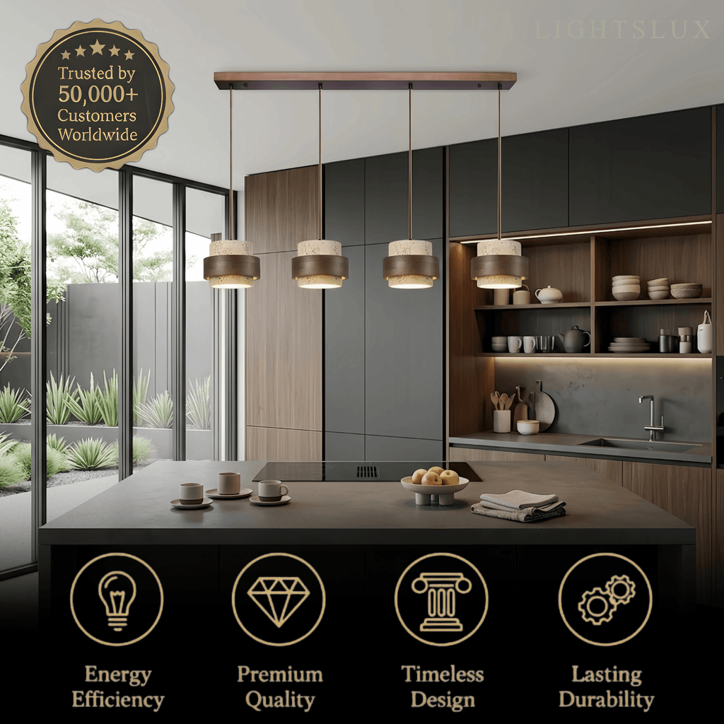 Modern Travertine Pendant Light — Walnut Wood for Dining Room - Flindria