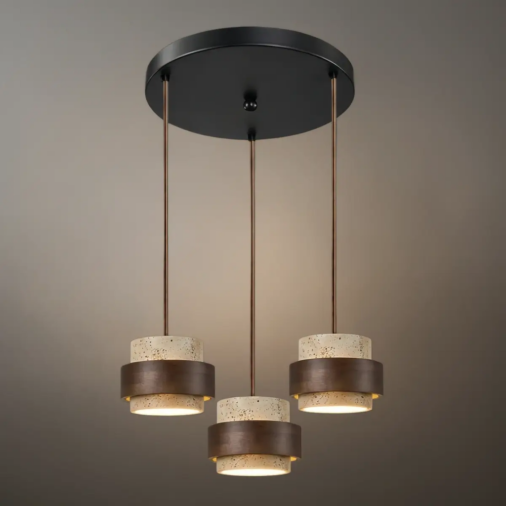 Modern Travertine Pendant Light — Walnut Wood for Dining Room - Flindria
