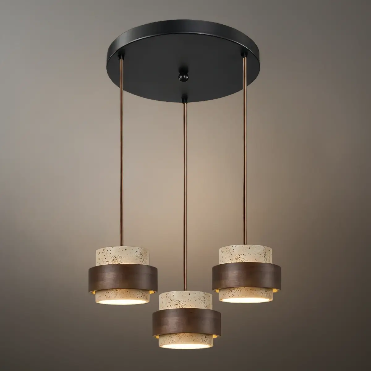 Modern Travertine Pendant Light — Walnut Wood for Dining Room - Flindria