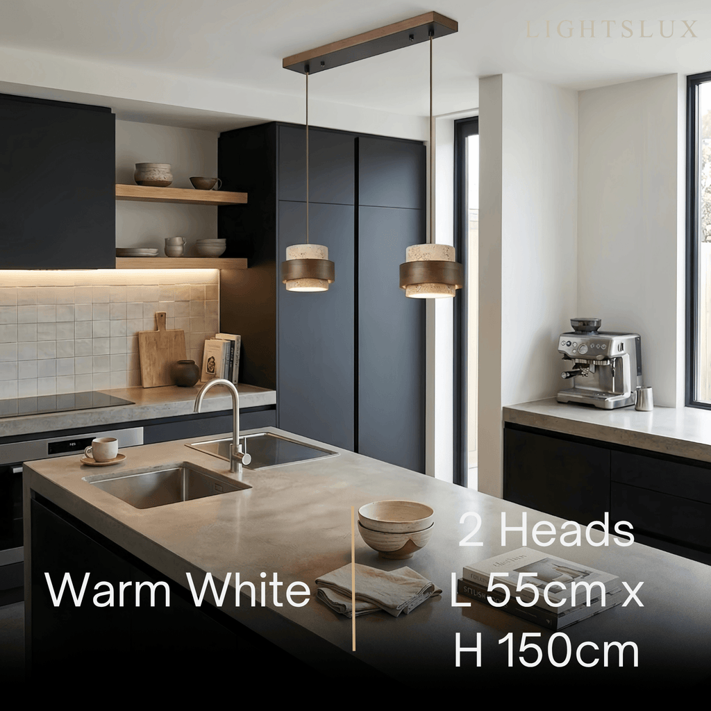 Modern Travertine Pendant Light — Walnut Wood for Dining Room - Flindria