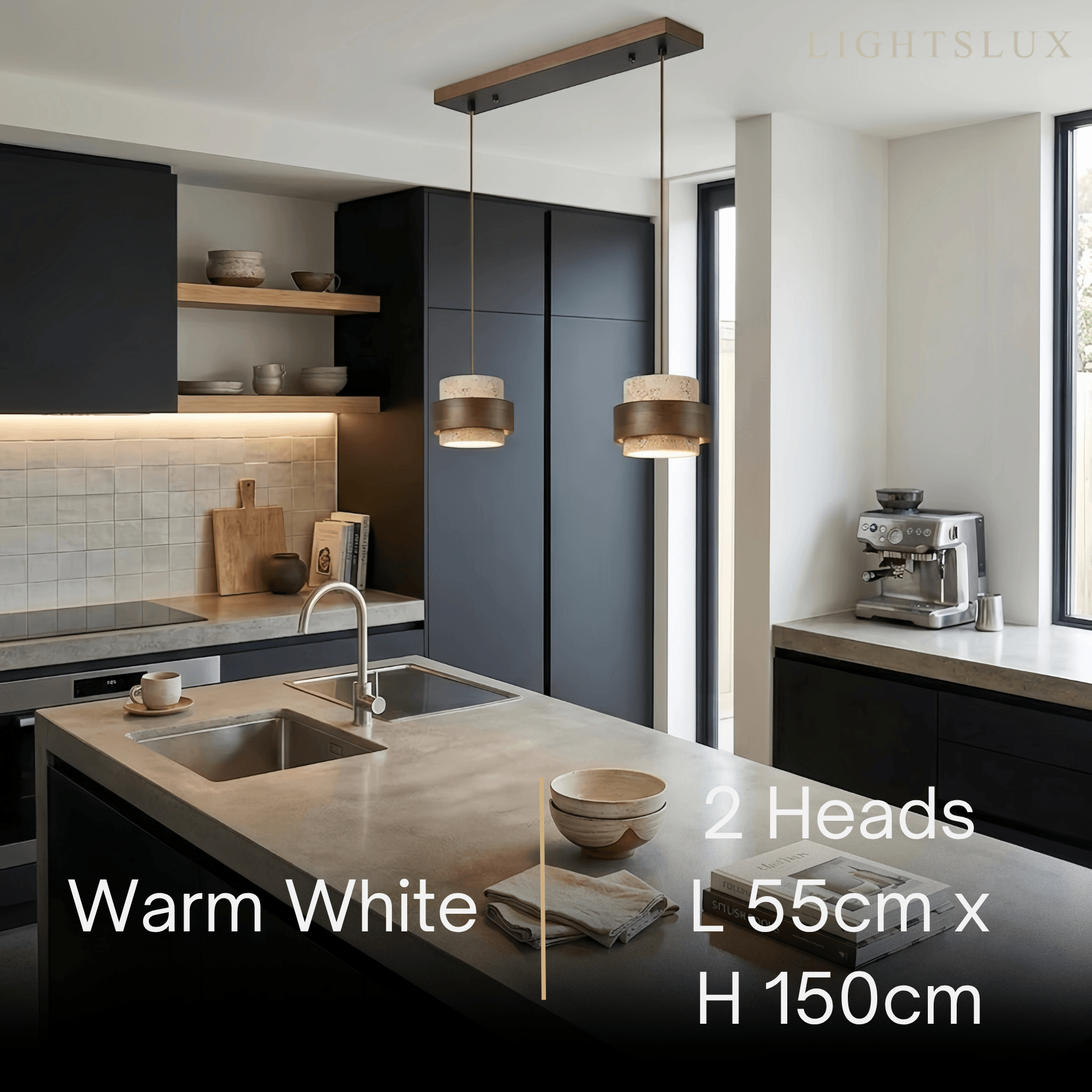 Modern Travertine Pendant Light — Walnut Wood for Dining Room - Flindria
