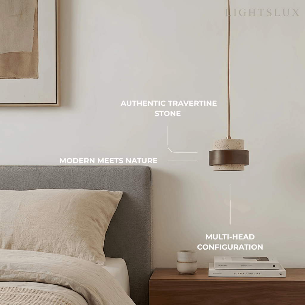 Modern Travertine Pendant Light — Walnut Wood for Dining Room - Flindria