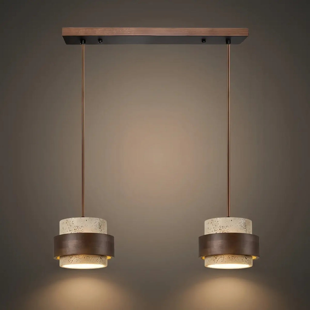 Modern Travertine Pendant Light — Walnut Wood for Dining Room - Flindria