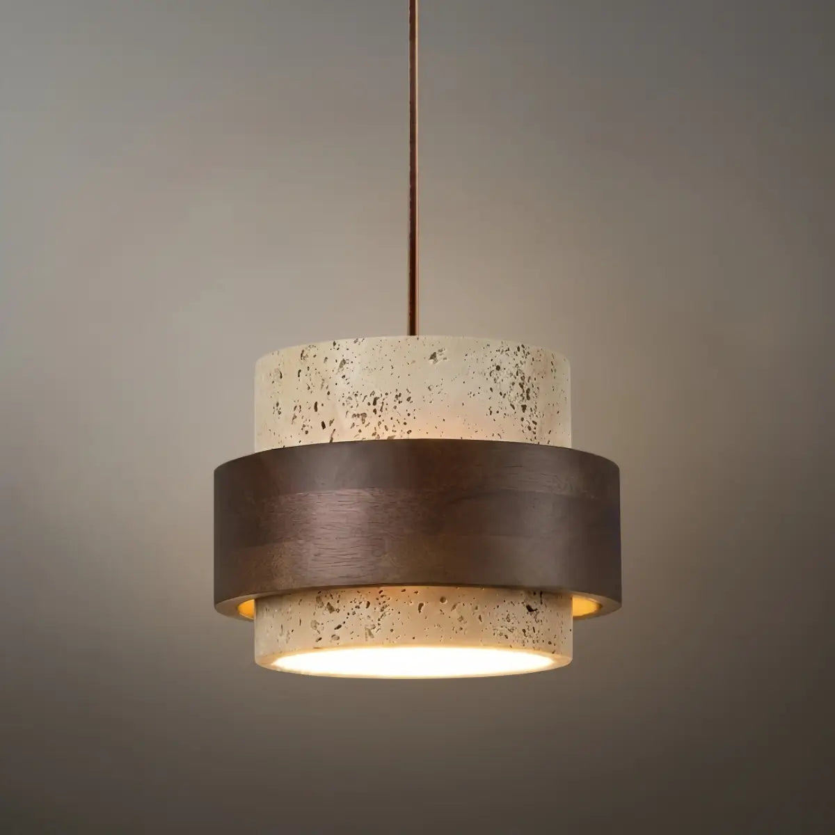 Modern Travertine Pendant Light — Walnut Wood for Dining Room - Flindria