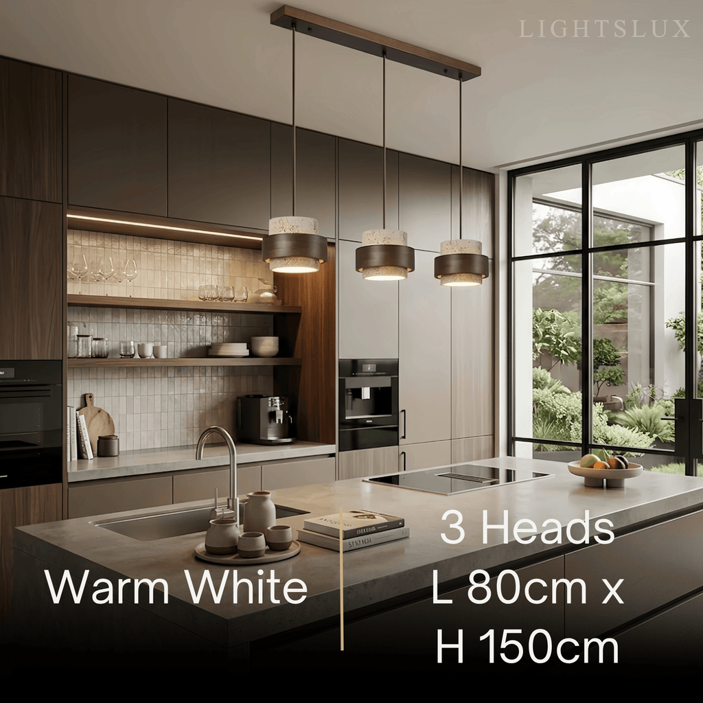 Modern Travertine Pendant Light — Walnut Wood for Dining Room - Flindria