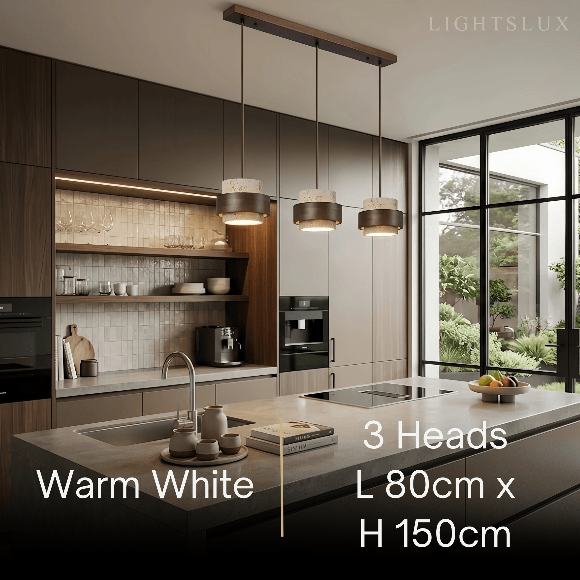 Modern Travertine Pendant Light — Walnut Wood for Dining Room - Flindria