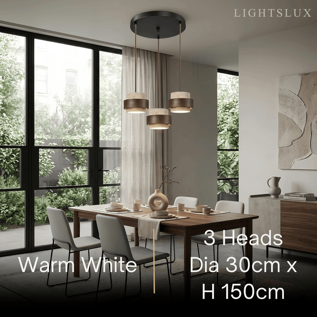 Modern Travertine Pendant Light — Walnut Wood for Dining Room - Flindria